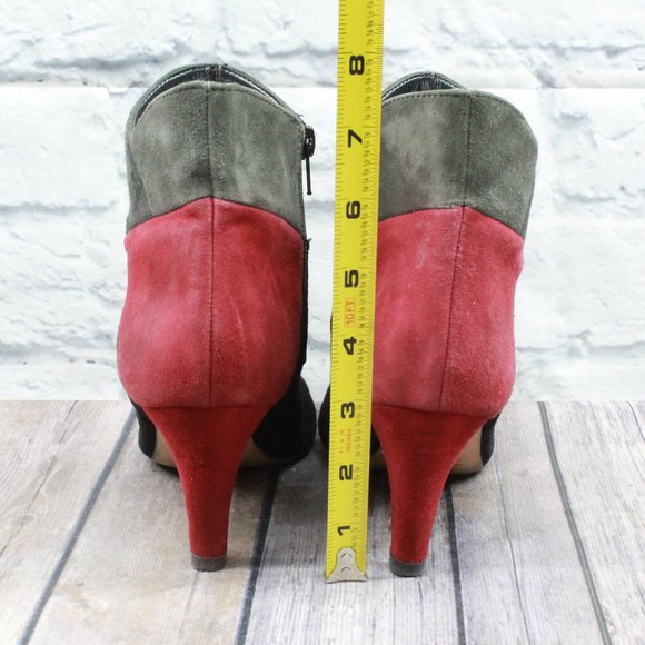 Prevata Colorblock Suede Side Zip Ankle Heeled Italian Booties 7.5 B - Picture 7 of 11